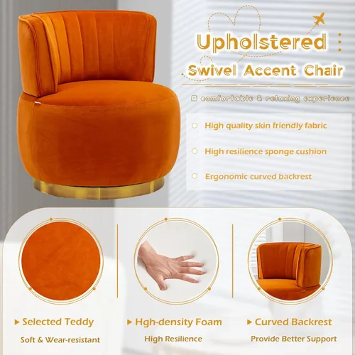 Miniatura 3 de Silla giratoria de terciopelo, sillón giratorio tapizado de 360 grados, moderno y cómodo sillón redondo para sala de estar pequeña, dormitorio