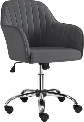 Miniatura 10 de Yaheetech Boucle - Silla de tocador de escritorio con respaldo, cómoda silla rodante de oficina con ruedas, ergonómica, altura ajustable, giratoria