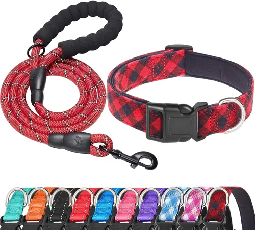 Ladoogo Collar reflectante para perro acolchado con neopreno suave, collares de nailon transpirables y ajustables para perros pequeños, medianos y