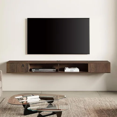 Miniatura 11 de WAMPAT Soporte de TV flotante negro de 70 pulgadas, centro de entretenimiento de montaje en pared para TV de 75 pulgadas, consola multimedia