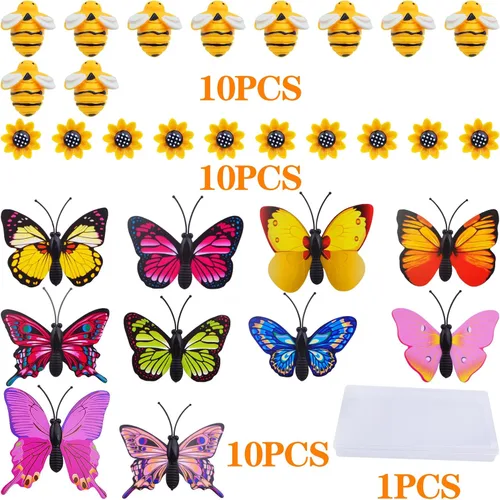 Miniatura 2 de 30 pines decorativos creativos de estilos mixtos, bonitos pasadores de girasol, abeja, mariposa, pasadores con una caja para fotos, pared, oficina