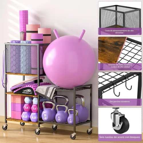 Miniatura 7 de Estante para mancuernas, soporte de almacenamiento para esterilla de yoga, estante de almacenamiento de gimnasio en casa, organizador
