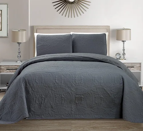 Linen Plus Collection - Juego de colcha en relieve de 3 piezas Gris antracita