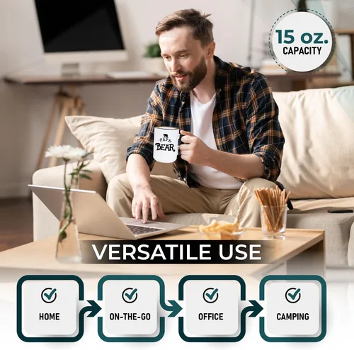 Miniatura 3 de shop4ever Taza de café de cerámica con diseño divertido de papá oso, mango negro, taza de café de cerámica de 15 onzas, regalo para papá, día