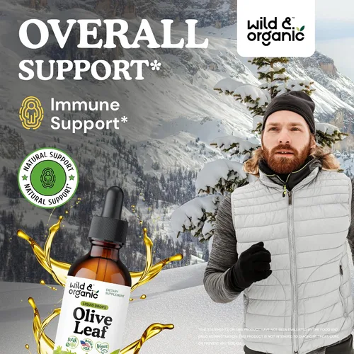 Miniatura 2 de Wild & Organic Gotas líquidas de extracto de hoja de olivo - Apoyo inmunológico y antioxidante - Suplemento de hoja de olivo de oleuropeína - Añadir