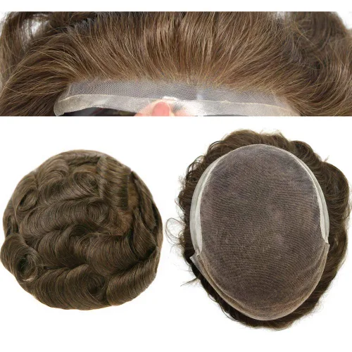 Miniatura 159 de Sistema de repuesto de cabello humano europeo con encaje frontal suizo para hombre, tupé para hombre, pieza de cabello, nudo blanqueado, línea #17