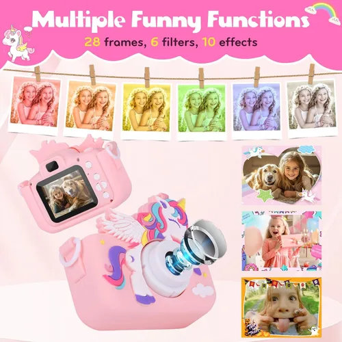 Miniatura 6 de Cámara para niños Unicornio Niñas Juguetes, Cámara digital para niños de 3 a 8 años Juguetes de viaje para niños pequeños, Regalo de cumpleaños