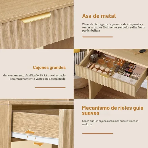 Miniatura 6 de FIONESO Escritorio de tocador con espejo y luces, tocador de maquillaje con 5 cajones y estantes de almacenamiento, 3 modos de color y brillo