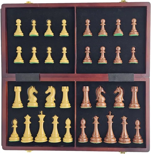 Miniatura 2 de Juego de ajedrez plegable de 18 pulgadas con piezas de ajedrez estándar de alto peso de polímero para la familia, juegos de mesa vintage, juego