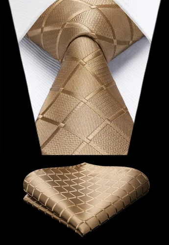 Miniatura 315 de HISDERN Conjunto de corbata a cuadros a cuadros pañuelo tejido clásico formal para hombre corbata y bolsillo cuadrado