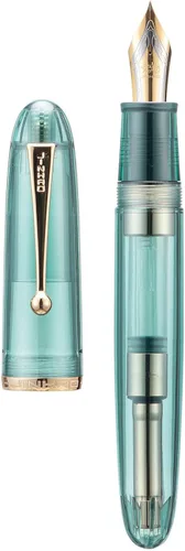Jinhao 9019 - Pluma estilográfica de la serie Dadao, transparente azul con ribete dorado, #8 punta fina, convertidor grande, instrumento de Azul