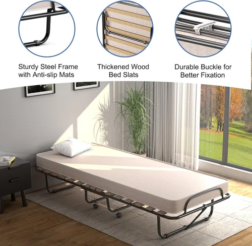Miniatura 4 de Giantex Cama plegable con colchón para adultos, camas de invitados plegables con colchón de espuma viscoelástica y marco de metal, fabricada