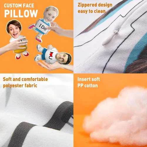 Miniatura 9 de Almohada de Cara Personalizada, Almohadas de Peluche con Foto Personalizada, Peluche de Perro Relleno con Forma de Cabeza y Cuerpo de Impresión 3D