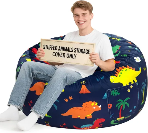 Miniatura 61 de Lukeight - Puf de almacenamiento de animales de peluche para niños, funda para puf de dinosaurio con cremallera para organizar la habitación