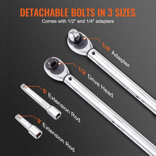 Miniatura 5 de VEVOR Llave dinamométrica de 1/2 pulgada con clic de 25-250 pies.libra/34-340 Nm, juego de llave dinamométrica ajustable de doble dirección, kit