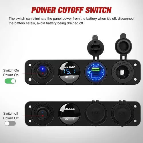 Miniatura 2 de Nilight - Panel de enchufe de carga 4 en 1, con interruptores basculantes de palanca de encendido y apagado, tipo C de PD y QC 3.0, salida de Tipo C