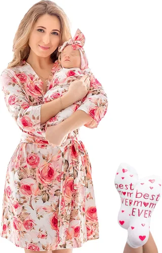 Miniatura 28 de ECO BABY - Conjunto de bata y manta para mamá y yo Bata de maternidad y conjunto de bebé a juego para niña, niño Parto hospitalario y parto