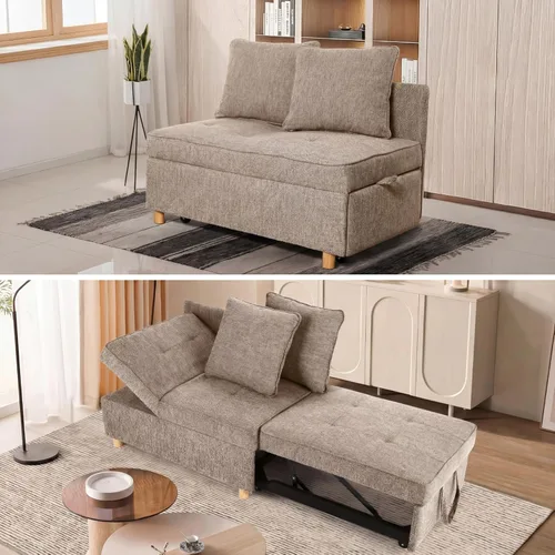 Miniatura 13 de SEJOV Sofá Cama Convertible 4 en 1 Sofás y Sillones, Sofá de 3 Asientos de Tela de Lino con 2 Almohadas Decorativas, Sillón Reclinable Individual