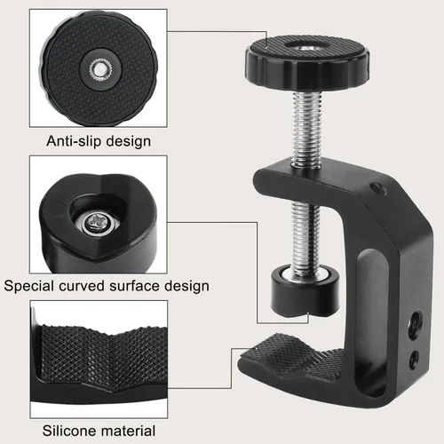 Miniatura 6 de abrazadera en forma de C universal con rosca de 1/4 y 3/8 para soporte de montaje en escritorio, monitor LCD, flash, carros, bancos, mesas