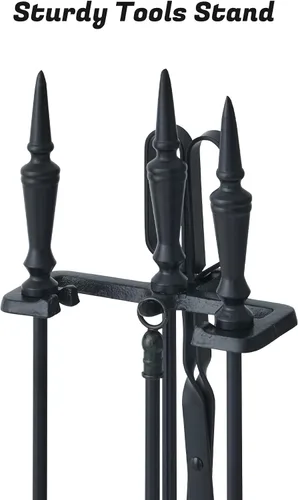 Miniatura 6 de Lichamp Juego de Herramientas Góticas para Chimenea, 5 Piezas para Interiores y Exteriores, Juego Resistente de Atizadores para Chimenea con Mango