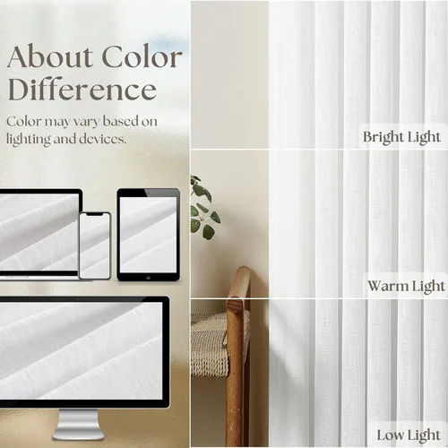 Miniatura 17 de Cortinas de lino natural con pliegues fruncidos de 120 pulgadas de largo para sala de estar, cortinas plisadas con ganchos y lengüeta trasera