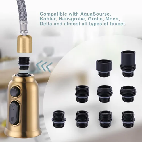 Miniatura 2 de Reemplazo de cabezal de grifo extraíble, cabezal rociador de grifo de cocina de 3 funciones con 9 adaptadores, boquilla de pulverización de cabezal
