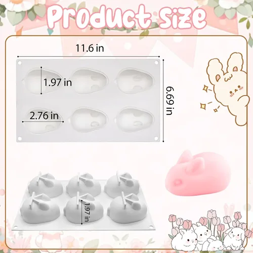 Miniatura 7 de MEMOVAN Molde de silicona 3D de conejo de Pascua con 6 cavidades, molde de silicona para conejo, conejo de Pascua, molde de chocolate para hornear