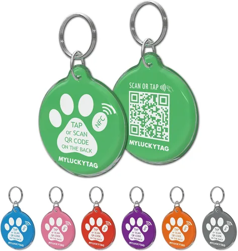 MYLUCKYTAG NFC y QR Code - Etiqueta de identificación inteligente para mascotas personalizada para perro y gato, perfil de mascota en línea, correo