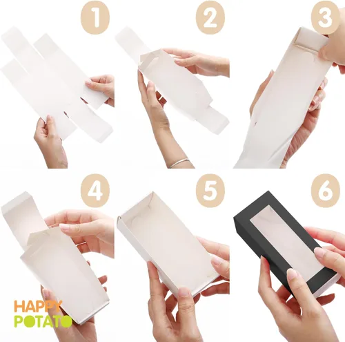 Miniatura 5 de HAPPY POTATO Paquete de 30 cajas de macarrón para 4 o 5, 4 x 1.9 x 1.9 pulgadas, cajas de embalaje de macarrón, caja de macarrón negro con ventana