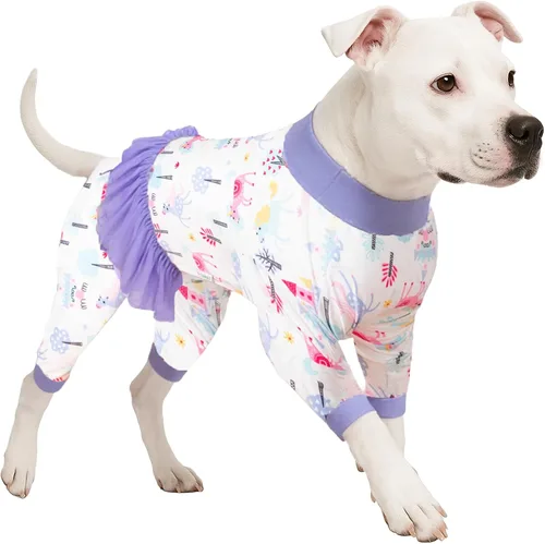 Miniatura 17 de LovinPet Pijamas grandes para perros - Camisa de unicornio para perro, mono de recuperación posoperatoria, impresión de sirenas y unicornios Rosa
