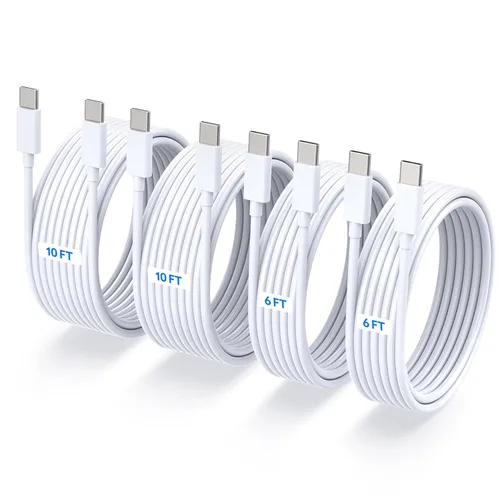 Paquete de 4 [6 pies, 6 pies, 10 pies, 10 pies] Cable de carga rápida USB C a USB C de 60 W, para cable de carga de iPhone, cable de carga tipo C a