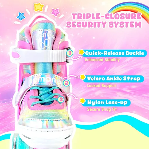 Miniatura 4 de NEMONE - Patines de sirena con ruedas iluminadas y 4 tamaños ajustables para niñas, azul y morado, para niños pequeños, para principiantes, de H
