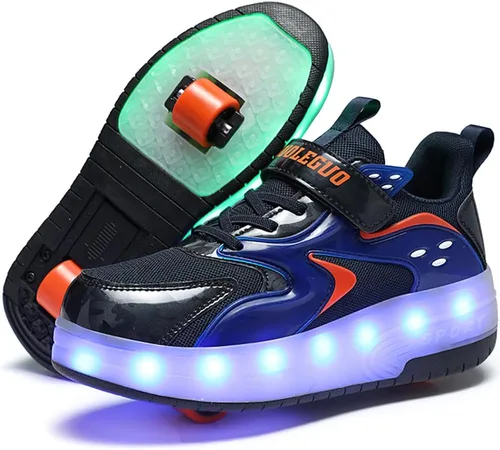 Miniatura 2 de CEIEOE Zapatos con ruedas para niños 4 ruedas mejoradas, modelo 16 LED, recargable, colorido, para niñas, niños, tenis retráctiles, zapatos