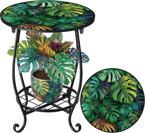 Miniatura 11 de Cinnvoice Mesa auxiliar redonda para exteriores, mosaico pequeño, decoración de patio, planta interior, mesa de té para patio, porche, jardín, sala