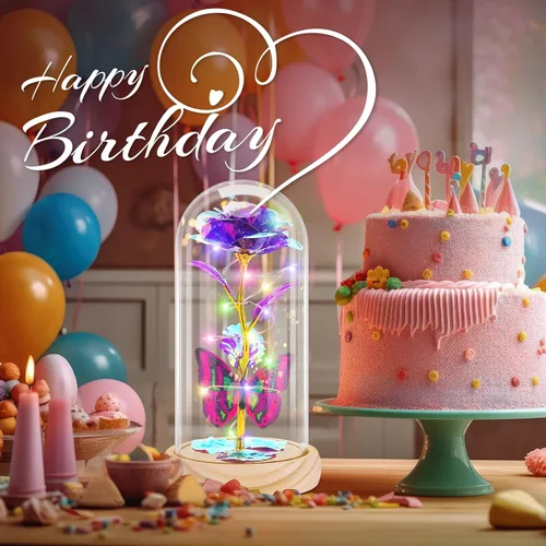 Miniatura 6 de Otlonpe Lámpara de flor de rosa artificial preservada, regalos para mujeres para cumpleaños, Navidad, San Valentín, día de la madre, 7.7 pulgadas