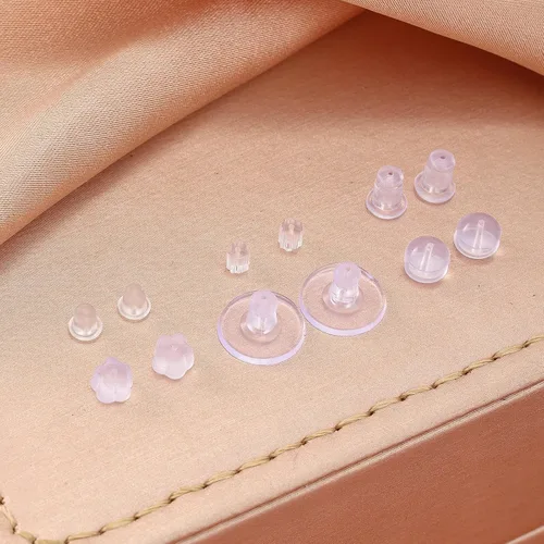 Miniatura 5 de Nkwuire Tuercas de silicona para aretes con tachuelas, 550 piezas, 6 estilos, respaldos de aretes transparentes y suaves, hipoalergénicos, de goma