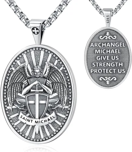 Miniatura 139 de Eusense Saint Necklace Sterling Silver 925 Protection Jewelry for Men Women Patron St Medals Amulet Pendant
