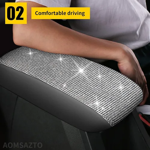 Miniatura 3 de AOMSAZTO Fundas de consola de diamante de cristal brillante para 2015-2019 Hyundai Sonata, cubiertas de cuero medio para reposabrazos