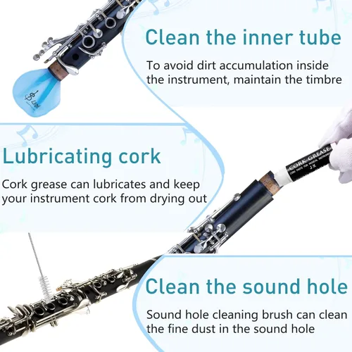 Miniatura 5 de Boao - Kit de limpieza de clarinete de 23 piezas, set de accesorios todo en uno con hisopo, cajas de cañas, grasa de corcho y reposapulgares, kit