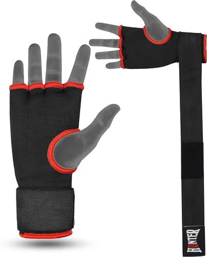 Miniatura 3 de HUNTER - Guantes interiores acolchados con gel y vendas de mano para boxeo, vendas elásticas de entrenamiento rápido para hombres y mujeres, Negro
