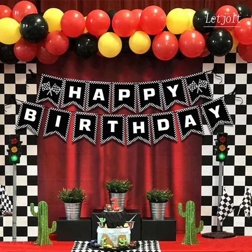 Miniatura 5 de Letjolt Cartel de feliz cumpleaños de carreras para niños, carteles de cumpleaños para niños, decoración de fiesta temática de carreras, suministros