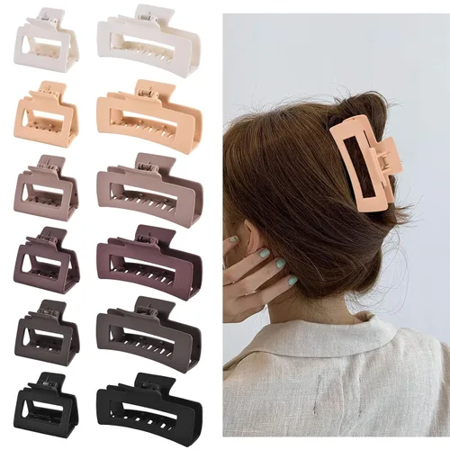 Miniatura 9 de Juego de accesorios rectangulares para el cabello para mujeres y niñas, 6 clips grandes para cabello grueso, 6 clips pequeños para cabello fino Negro