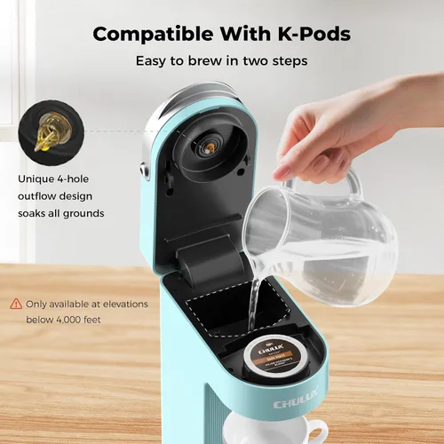 Miniatura 3 de CHULUX Cafetera delgada de una sola porción, cafetera ligera K-pod para viajes y hogar, color cian