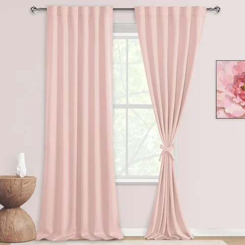 Miniatura 26 de DWCN Cortinas opacas con pestaña trasera para ventana - Cortinas opacas con bolsillo para barra para oscurecer la habitación para dormitorio/sala