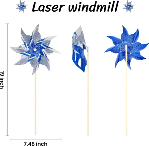 Miniatura 5 de HOOSUN Paquete de 10 molinillos reflectantes para patio y jardín, molinos de viento para exteriores, molinos de viento brillantes para decoración