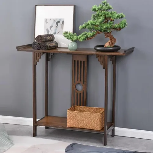 Miniatura 6 de Gdrasuya10 Mesa de sofá consola de bambú de nogal de 40 pulgadas, mesa de sofá vintage, mesa de consola estrecha y larga, estilo japonés, mesa