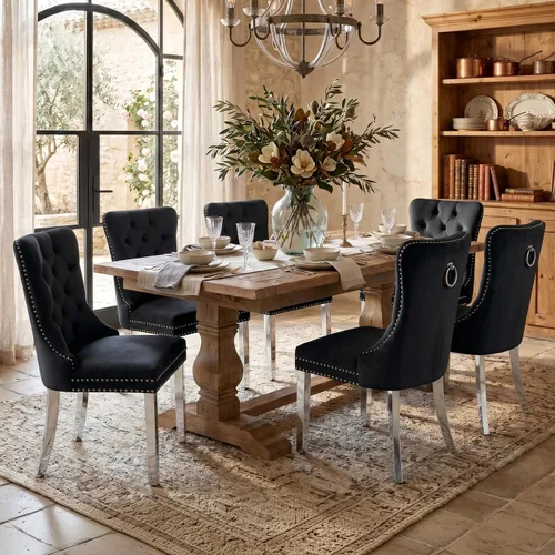 Miniatura 121 de SoarFlash Juego de 4 sillas de comedor de cuero, silla lateral con respaldo alto, silla lateral tapizada moderna con anillo de botones, patas