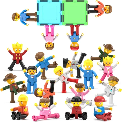 Miniatura 10 de PicassoTiles - Juego de figuras magnéticas de 15 piezas con personajes giratorios, juguetes para niños, juego de expansión para bloques