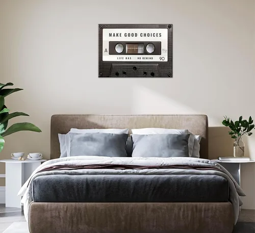 Miniatura 4 de Lienzo inspirador para la oficina, cuadro vintage de cinta de cassett, impresiones "Make Good Choices Life Has No Rewind", arte inspirador