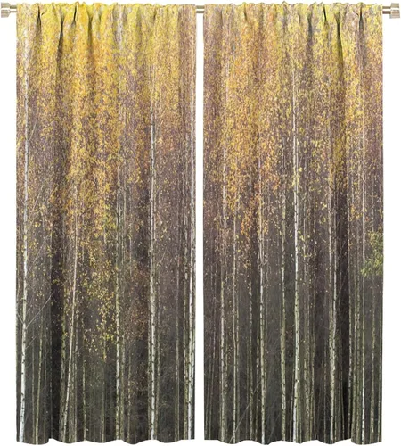 Miniatura 15 de Cortinas de abedul para sala de estar, niebla matutina en otoño, decoración del hogar, 42 x 45 pulgadas de largo